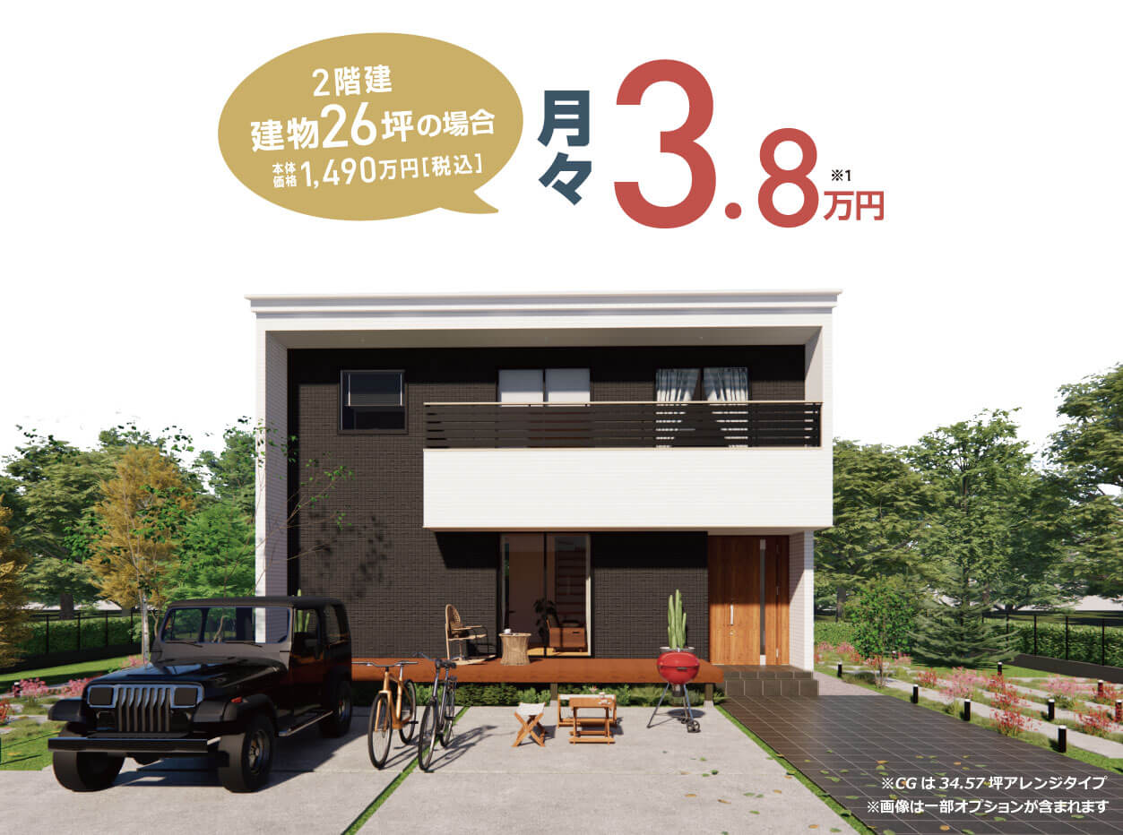 2階建て建物26坪の場合月々3.8万円