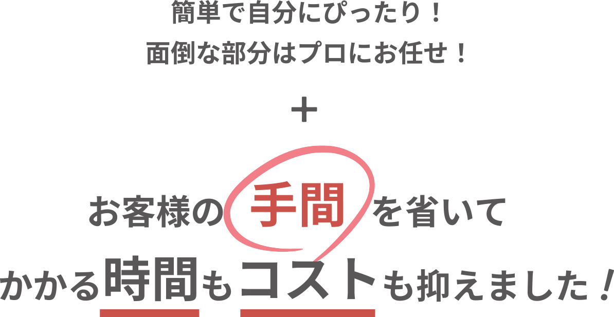 簡単で自分にぴったり！面倒な部分はプロにお任せ！お客様の手間を省いてかかる時間もコストも抑えました！