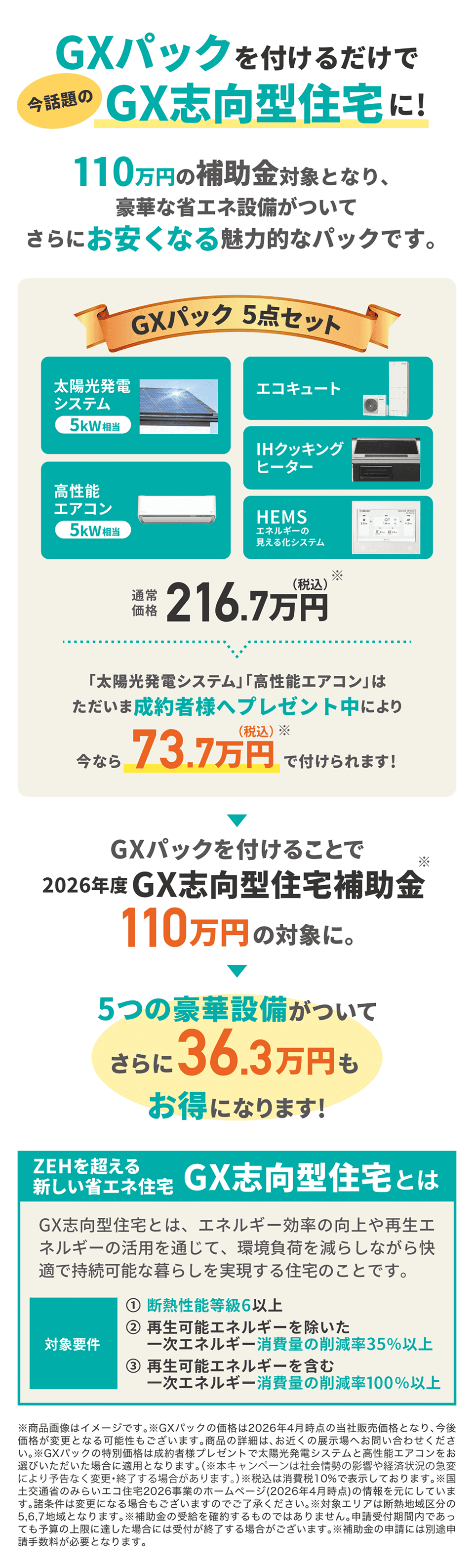 GXパックを付けるだけで今話題のGX志向型住宅に！