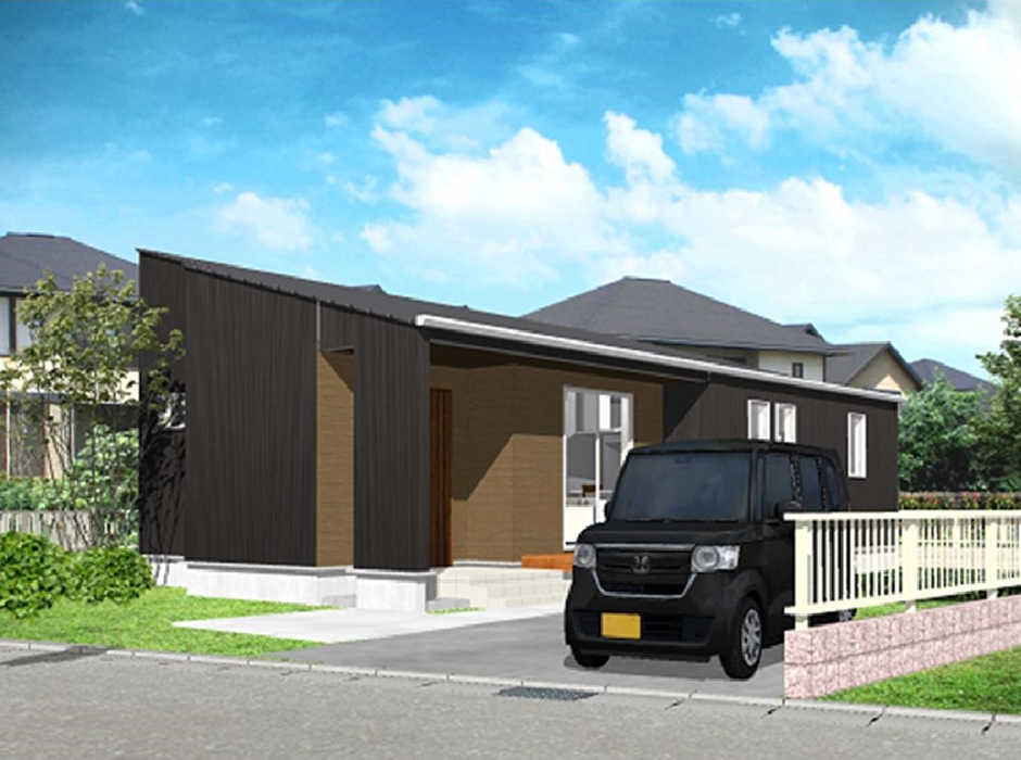 スキップフロア＋勾配天井のモダン平屋